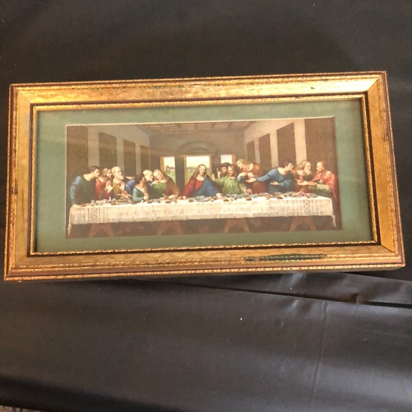 The Last Supper circa 1960 framed & Matted miniature 7.5” by 4” Da Vinci - Picture 2 of 7